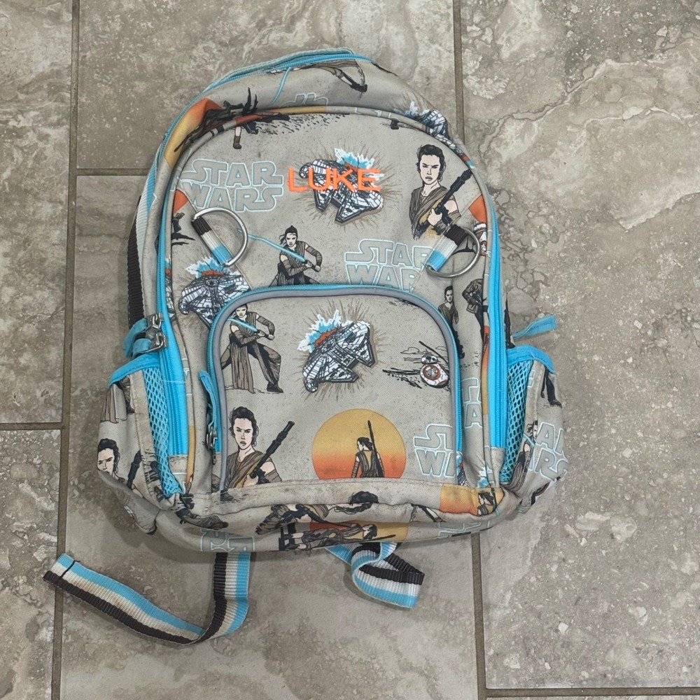 Pottery Barn Kids Star Wars‎ Rey Millennium Falcon Backpack Tan Blue  Small